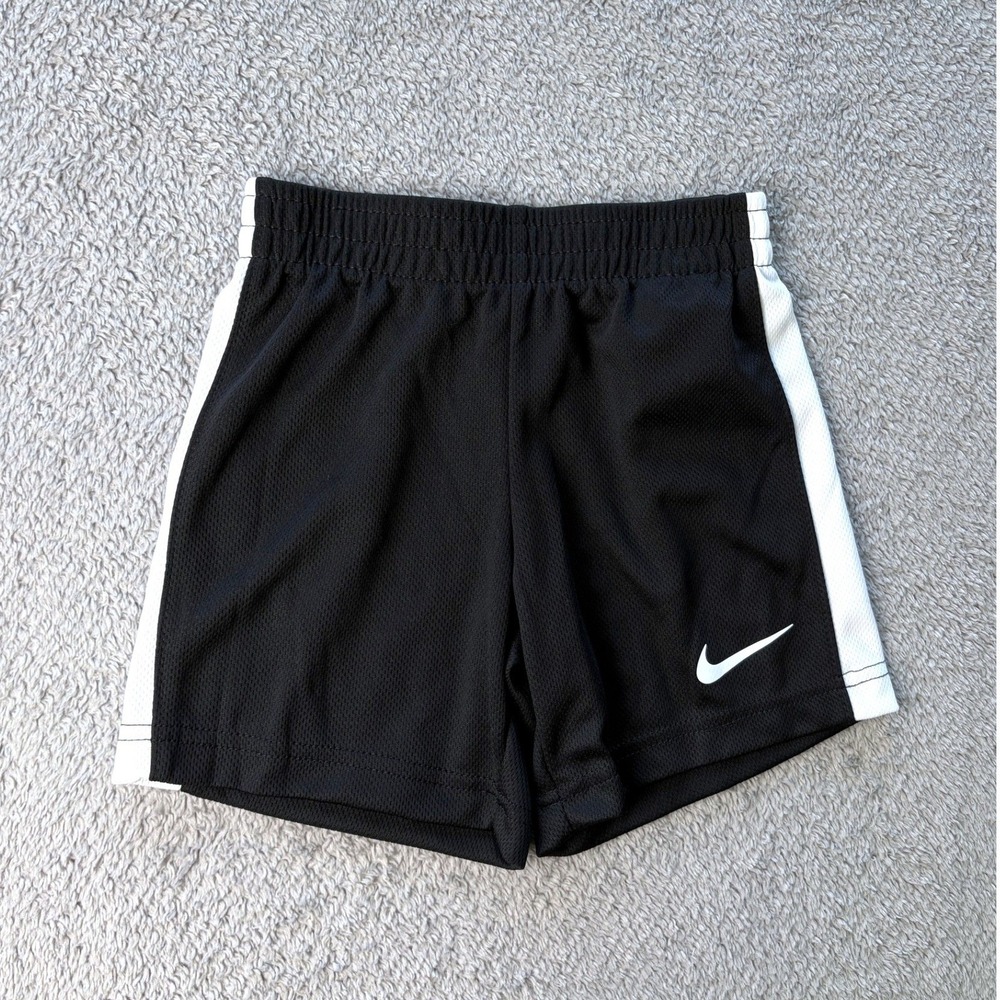 Nike Athletic Shorts Toddler 3T Black White Side Stripe Mesh Swoosh Logo